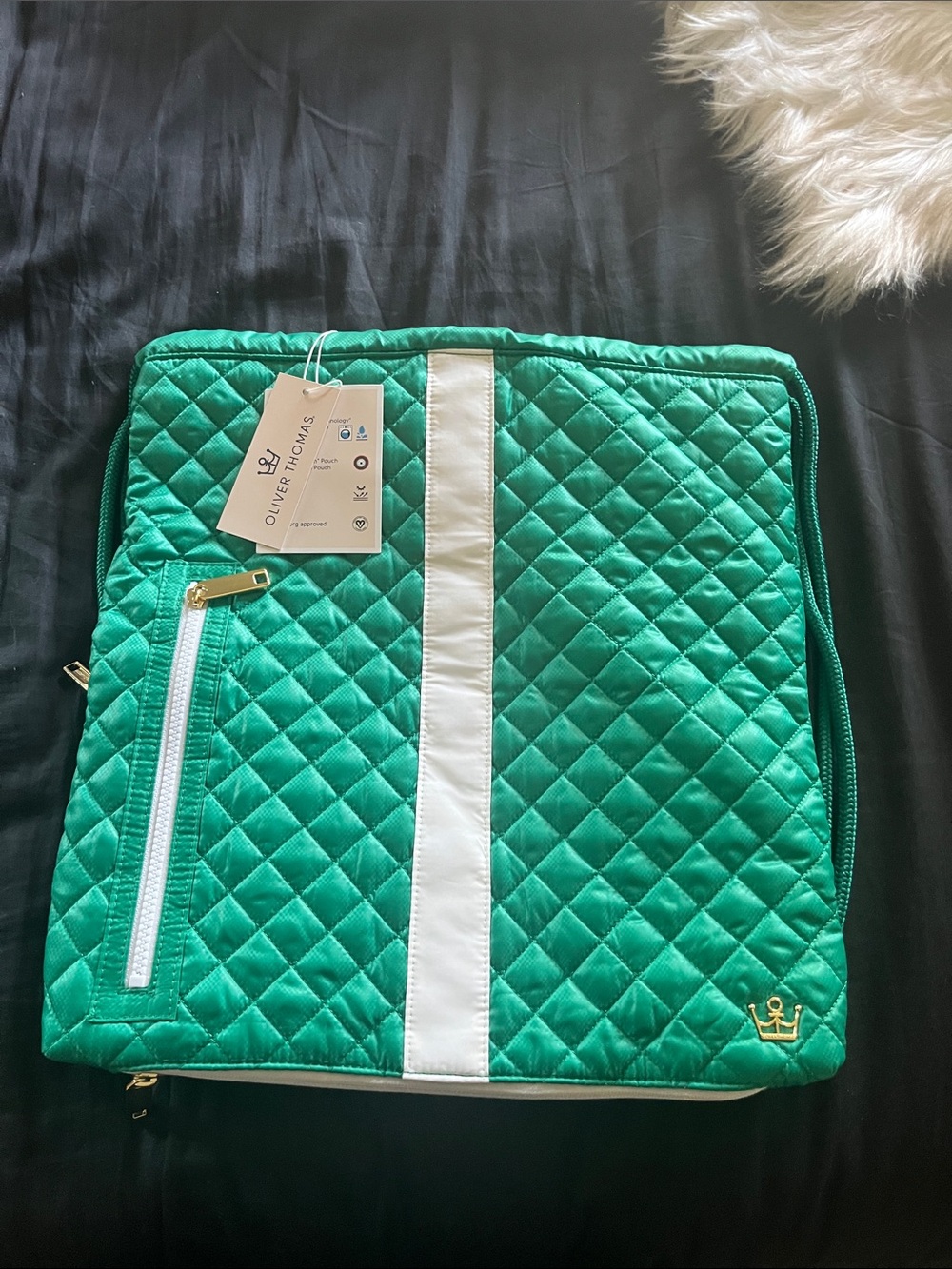 Oliver Thomas Quilted Green Backpack with White Stripe